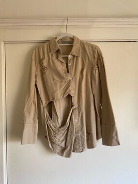 Carmar Tan Distressed Button-Up Shirt